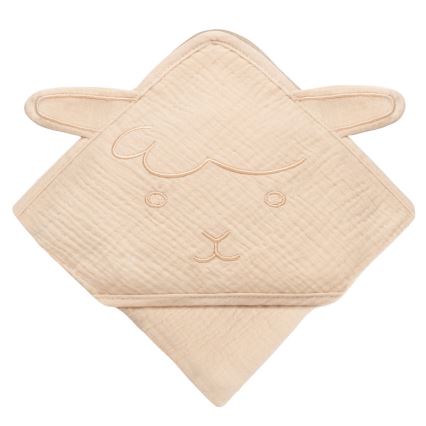 Lionelo - Kinder-Musselin-Kapuzenbadetuch Beige Cappuccino