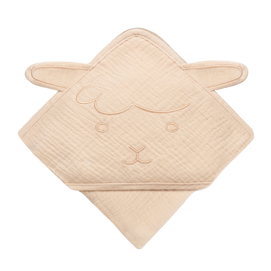 Lionelo - Kinder-Musselin-Kapuzenbadetuch Beige Cappuccino