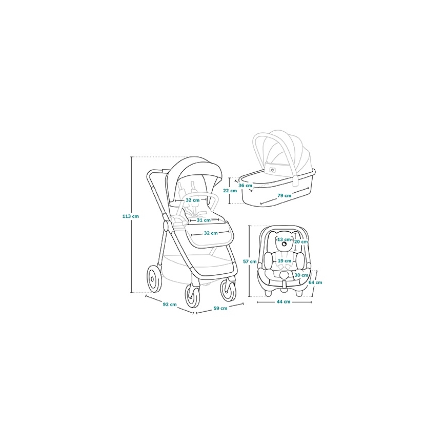 Lionelo - Kombinierter Kinderwagen 3-in-1 MERIL Beige Sand