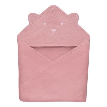 Lionelo - Musselin-Kapuzenbadetuch für Kinder, Babyrosa