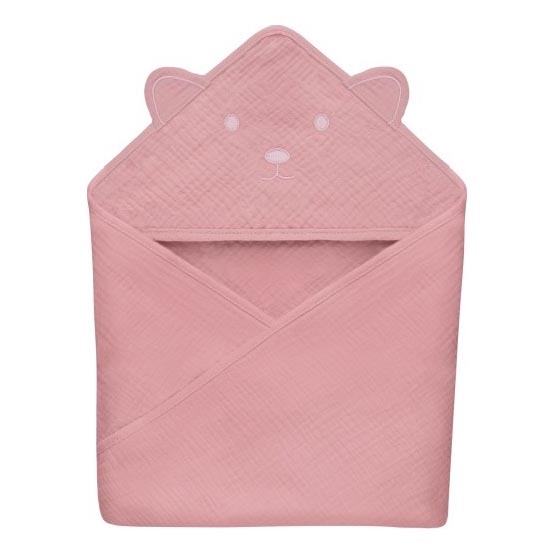 Lionelo - Musselin-Kapuzenbadetuch für Kinder, Babyrosa