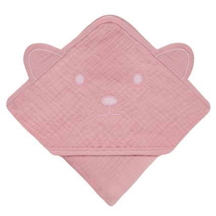 Lionelo - Musselin-Kapuzenbadetuch für Kinder, Babyrosa