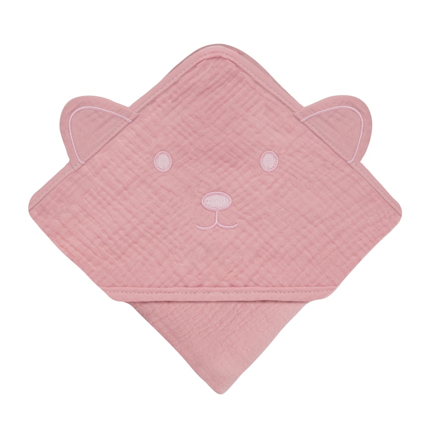 Lionelo - Musselin-Kapuzenbadetuch für Kinder, Babyrosa