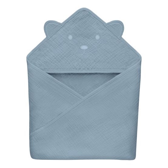 Lionelo - Musselin-Kapuzenbadetuch für Kinder Grey Sky
