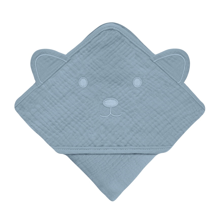 Lionelo - Musselin-Kapuzenbadetuch für Kinder Grey Sky