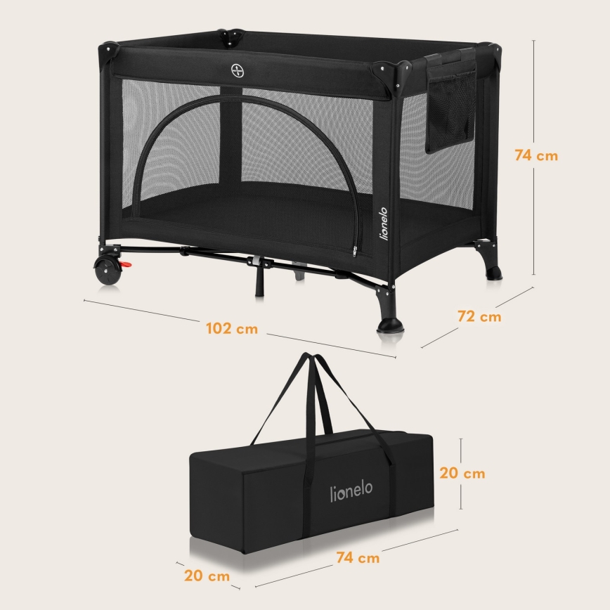 Lionelo - Reisebett LAURA Black Carbon