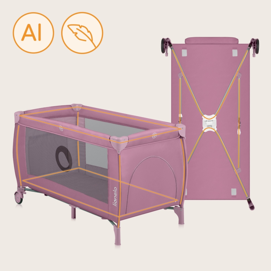 Lionelo - Reisebett STEFI PLUS Pink Magnolia