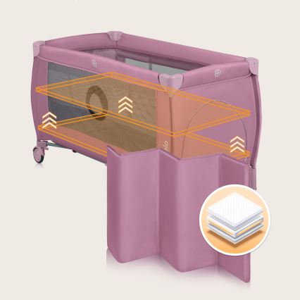 Lionelo - Reisebett STEFI PLUS Pink Magnolia