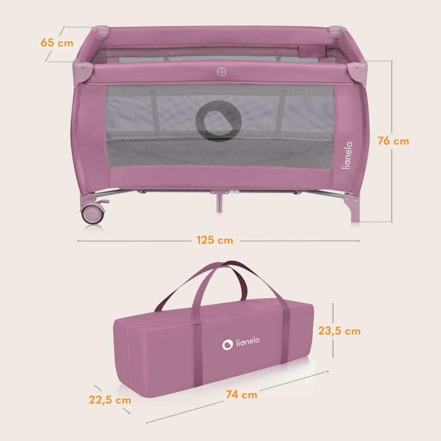 Lionelo - Reisebett STEFI PLUS Pink Magnolia
