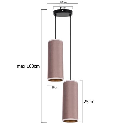 Deckenleuchte an Kabel AVALO 2xE27/60W/230V Ø 20 cm rosa/kupferfarben