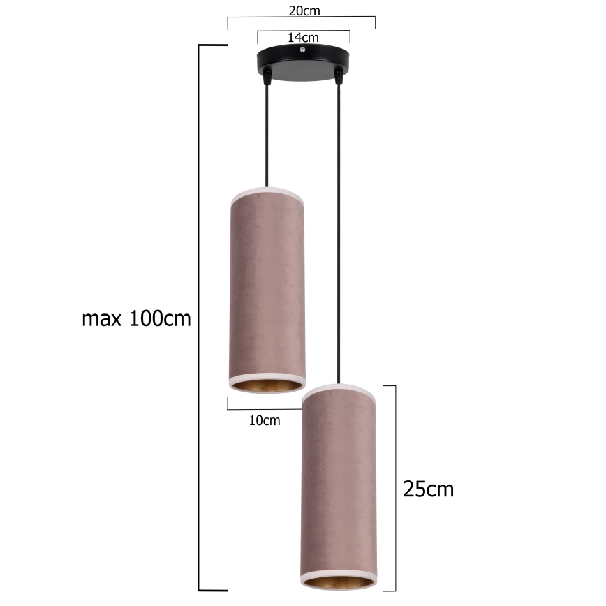 Deckenleuchte an Kabel AVALO 2xE27/60W/230V Ø 20 cm rosa/kupferfarben