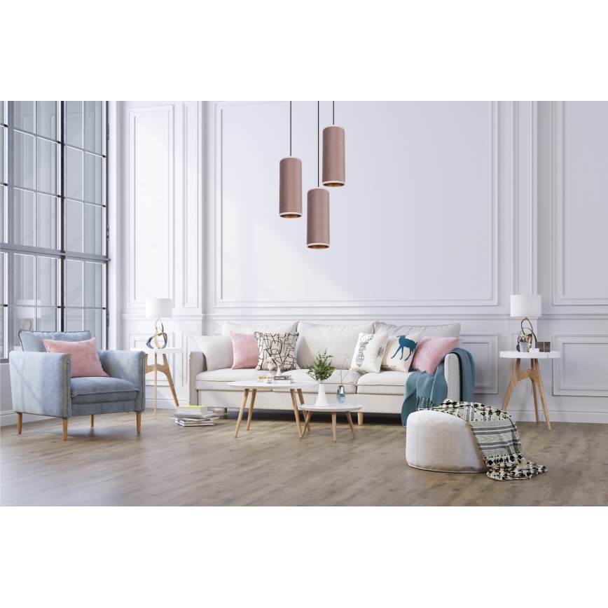 Deckenleuchte an Seil AVALO 3xE27/60W/230V Ø 35 cm rosa/kupferfarben
