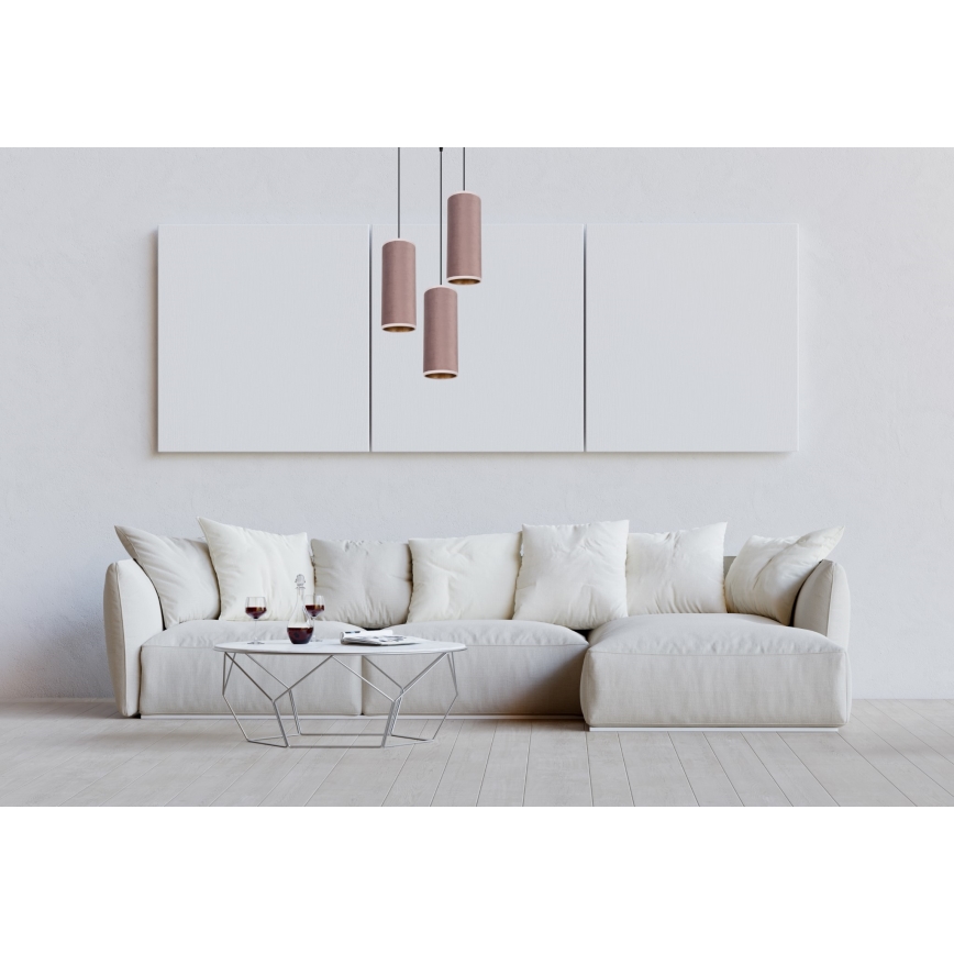 Deckenleuchte an Seil AVALO 3xE27/60W/230V Ø 35 cm rosa/kupferfarben