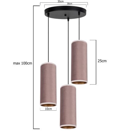 Deckenleuchte an Seil AVALO 3xE27/60W/230V Ø 35 cm rosa/kupferfarben