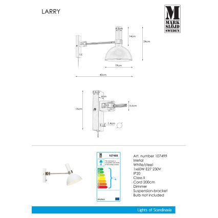 Markslöjd 107499 - Dimmbares Wandleuchte LARRY 1xE27/60W/230V