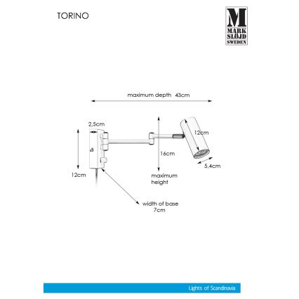 Markslöjd 107538 - Dimmbares Wandleuchten-Spot TORINO 1xGU10/12W/230V