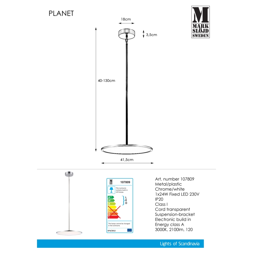Markslöjd 107809 - LED Hängeleuchte PLANET LED/24W/230V/12V