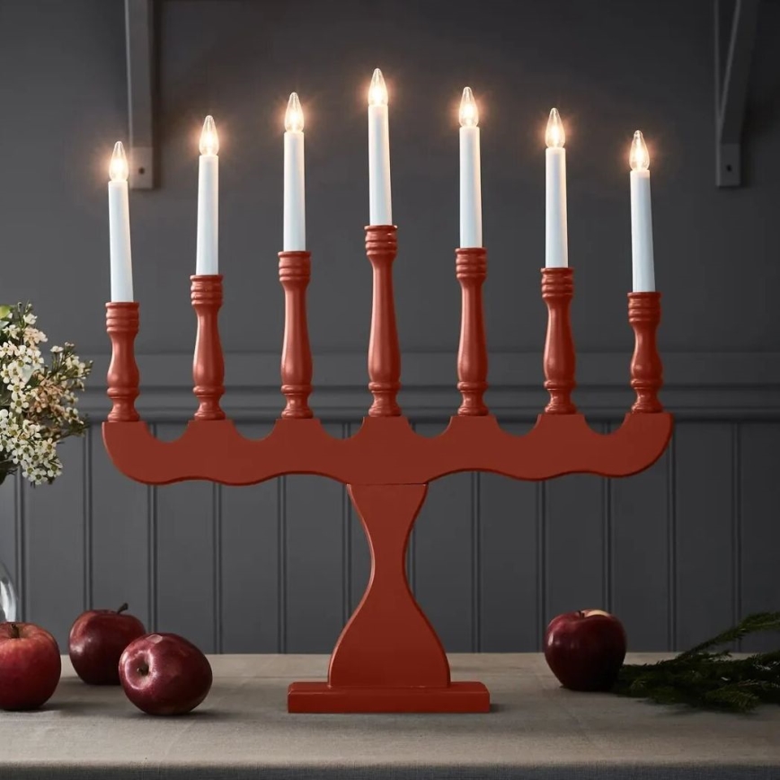 Markslöjd 8004,1 - Weihnachtsleuchter SVANEHOLM 7xE10/3W/230V Kiefer/Rot