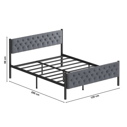 Metall-Doppelbett KAROM 120x200 cm, grau, max. Belastbarkeit 120 kg