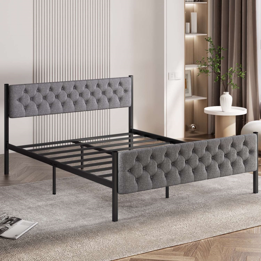 Metall-Doppelbett KAROM 140 x 200 cm, grau, Belastbarkeit 200 kg