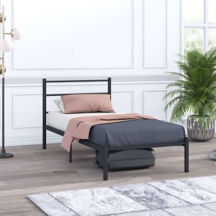 Metall-Einzelbett FERON 90x200 cm, schwarz, Belastbarkeit 120 kg
