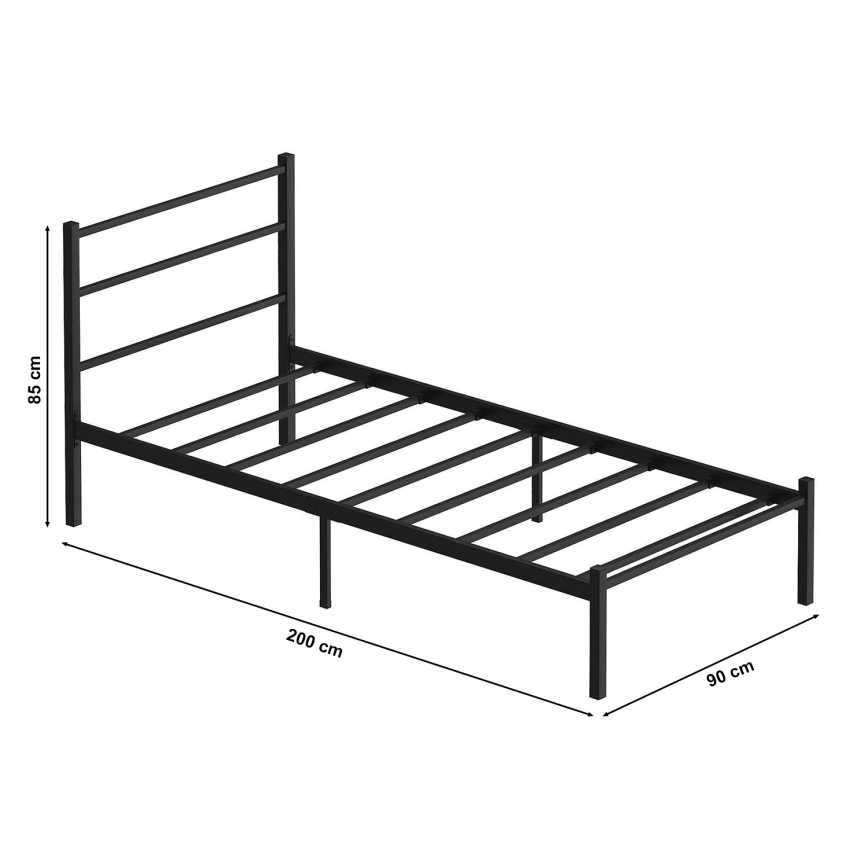 Metall-Einzelbett FERON 90x200 cm, schwarz, Belastbarkeit 120 kg