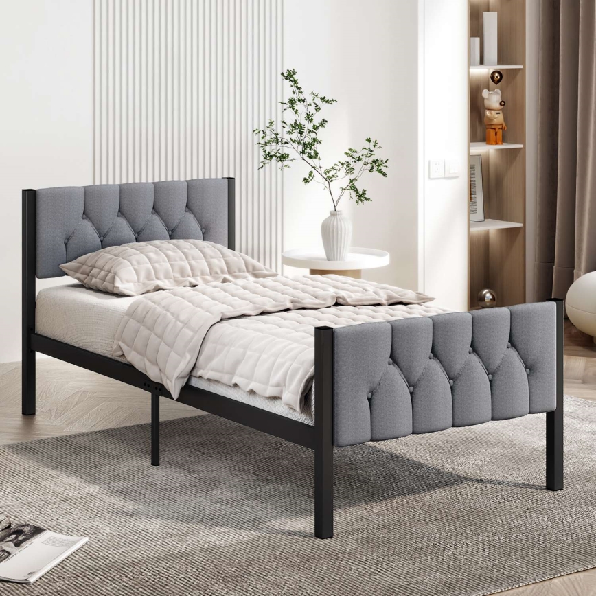 Metall-Einzelbett KAROM 90 x 200 cm, grau, belastbar bis 120 kg