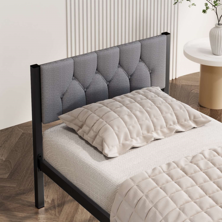 Metall-Einzelbett KAROM 90 x 200 cm, grau, belastbar bis 120 kg