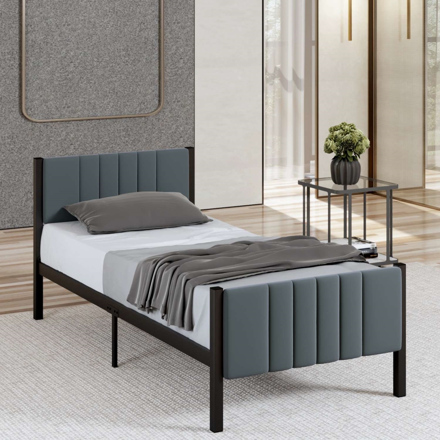 Metall-Einzelbett LUNOR 90 x 200 cm, Anthrazit, Tragkraft 120 kg