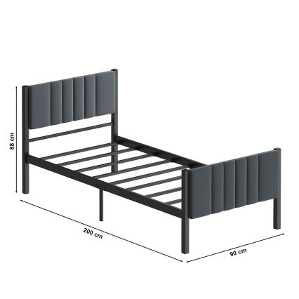 Metall-Einzelbett LUNOR 90 x 200 cm, Anthrazit, Tragkraft 120 kg