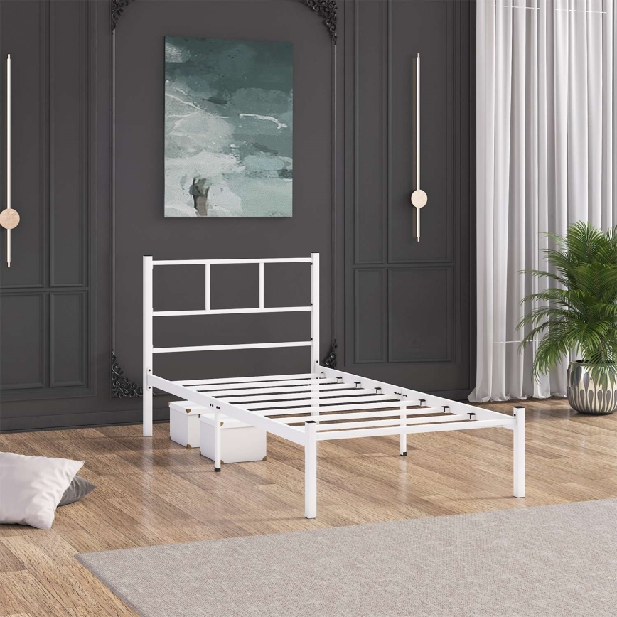 Metall-Einzelbett ROVAN 90 x 200 cm, weiß, Belastbarkeit 120 kg