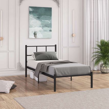 Metall-Einzelbett ROVAN 90x200 cm, schwarz, Belastbarkeit 120 kg