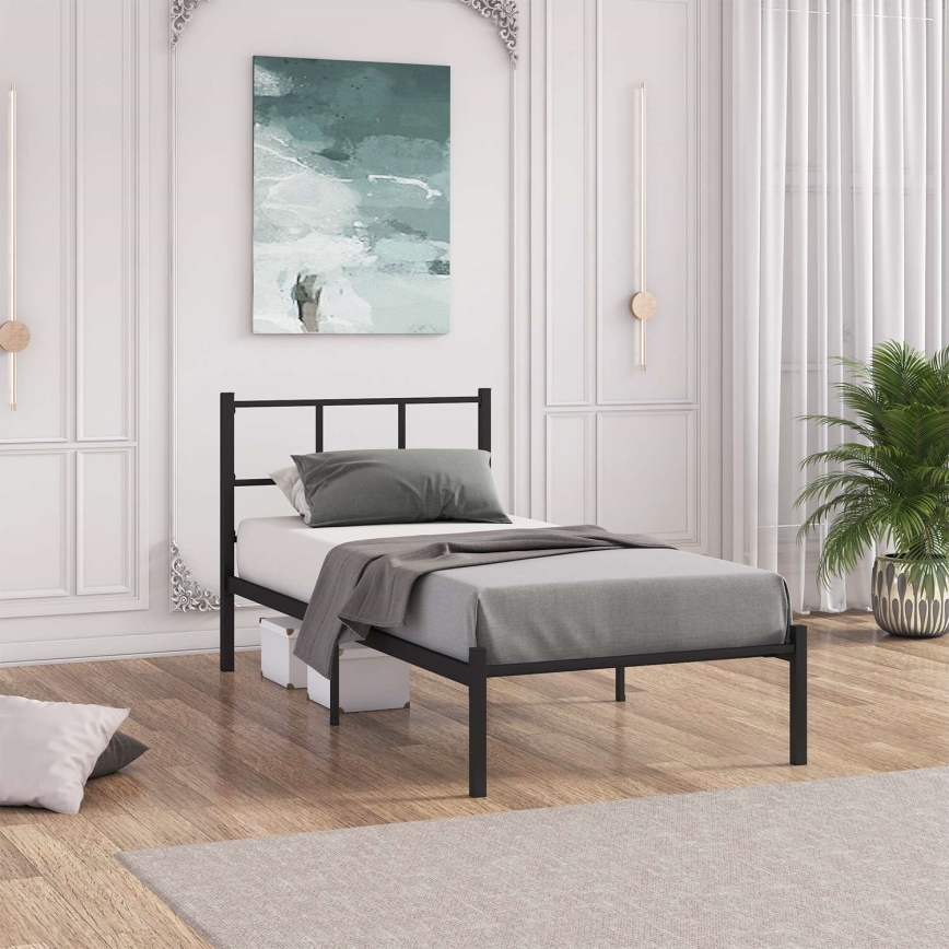 Metall-Einzelbett ROVAN 90x200 cm, schwarz, Belastbarkeit 120 kg