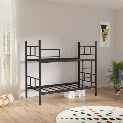 Metall-Etagenbett MAVEN 90x200 cm, schwarz, Tragfähigkeit 2x100 kg
