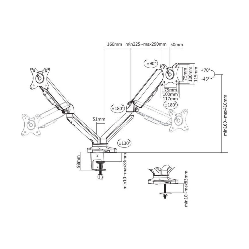MK FLORIA MKF-21DP113S2 - Verstellbare Halterung für zwei 32-Monitore, schwarz