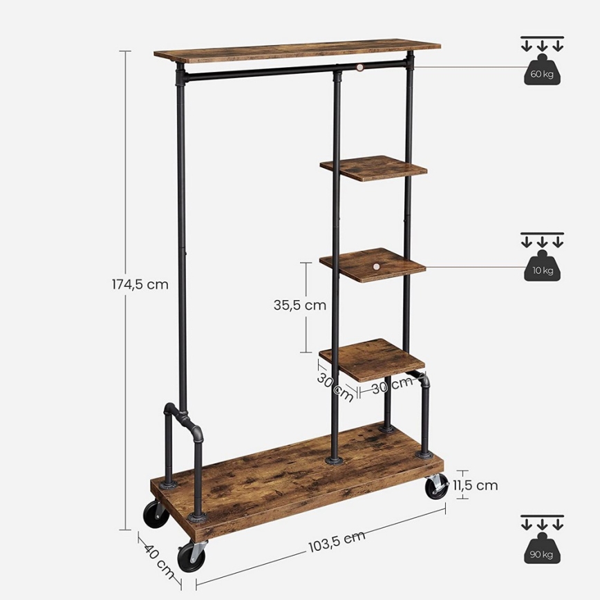 Mobiler Garderobenständer LINEA, Braun/Schwarz