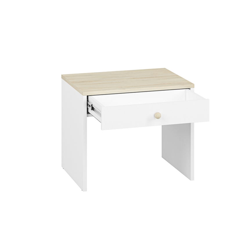Nachttisch BUBO 58x69 cm Weiß/helles Buchenholz
