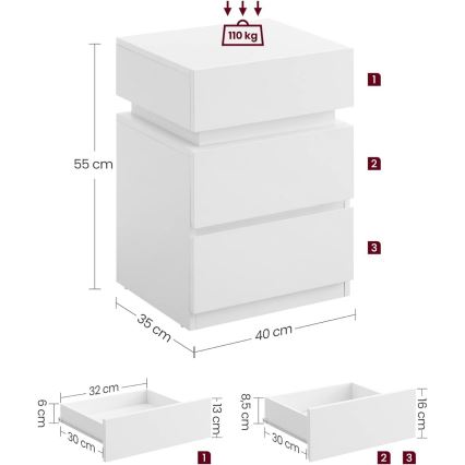 Nachttisch mit Hintergrundbeleuchtung SMARTIE weiß