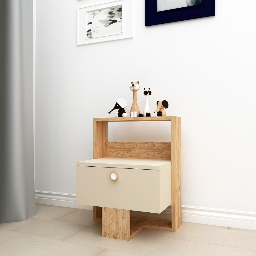 Nachttisch SNEKER 60x48,6 cm beige/Kiefer atlantisch
