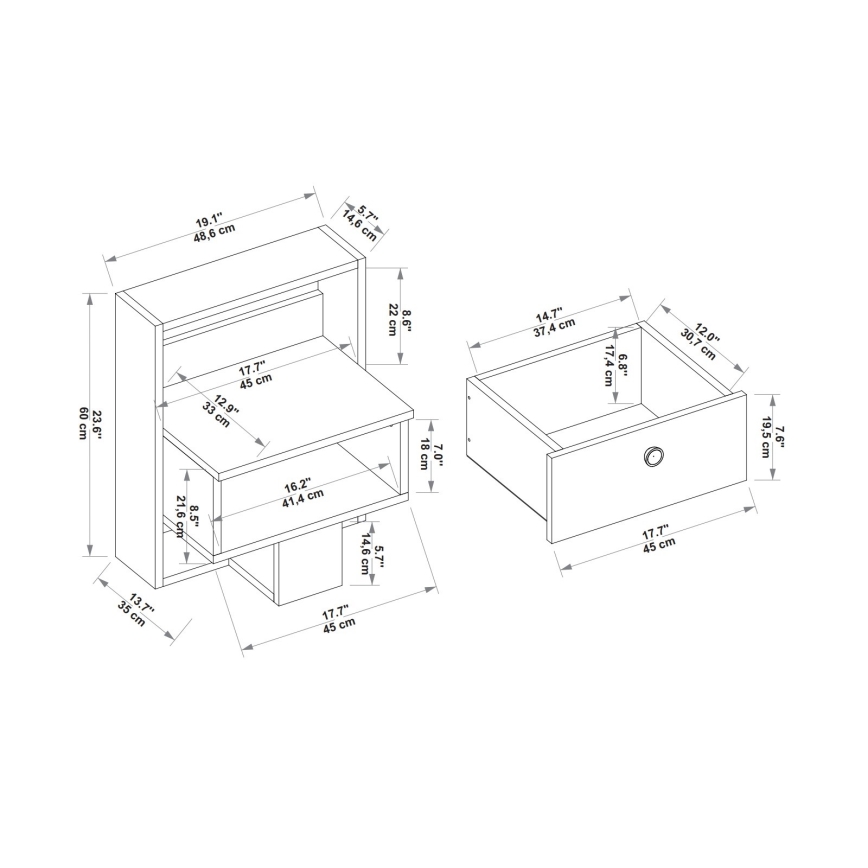 Nachttisch SNEKER 60x48,6 cm beige/Kiefer atlantisch