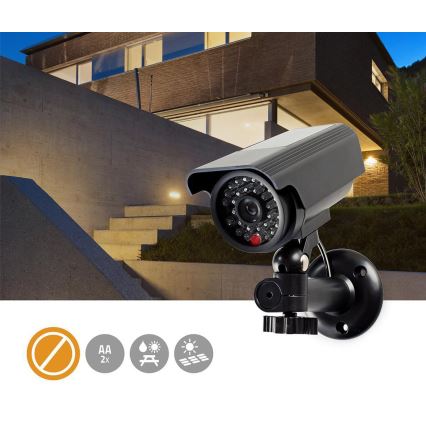LED Attrappe einer Sicherheitskamera mit Solarpanel 2xAA IP44