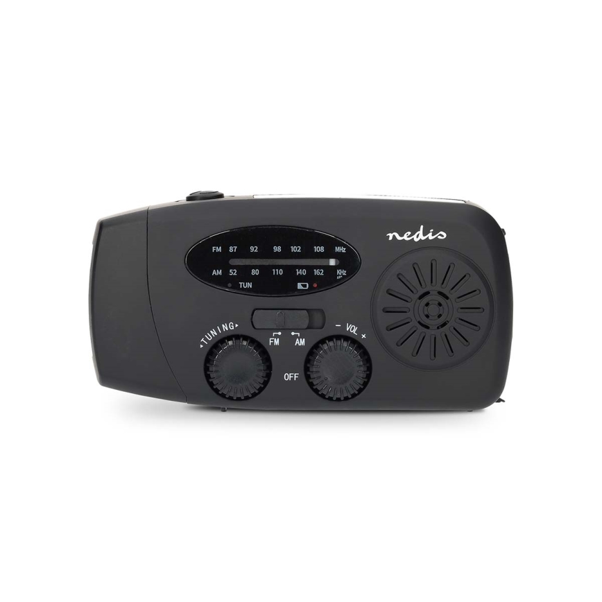 Kurbelbetriebenes AM/FM-Radio mit Solarpanel und integrierter LED-Taschenlampe, 2000-mAh-Akku