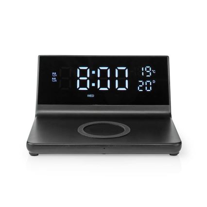 Wecker mit LCD-Display und kabellosem Ladegerät 15W/5V + 1xCR2032 schwarz