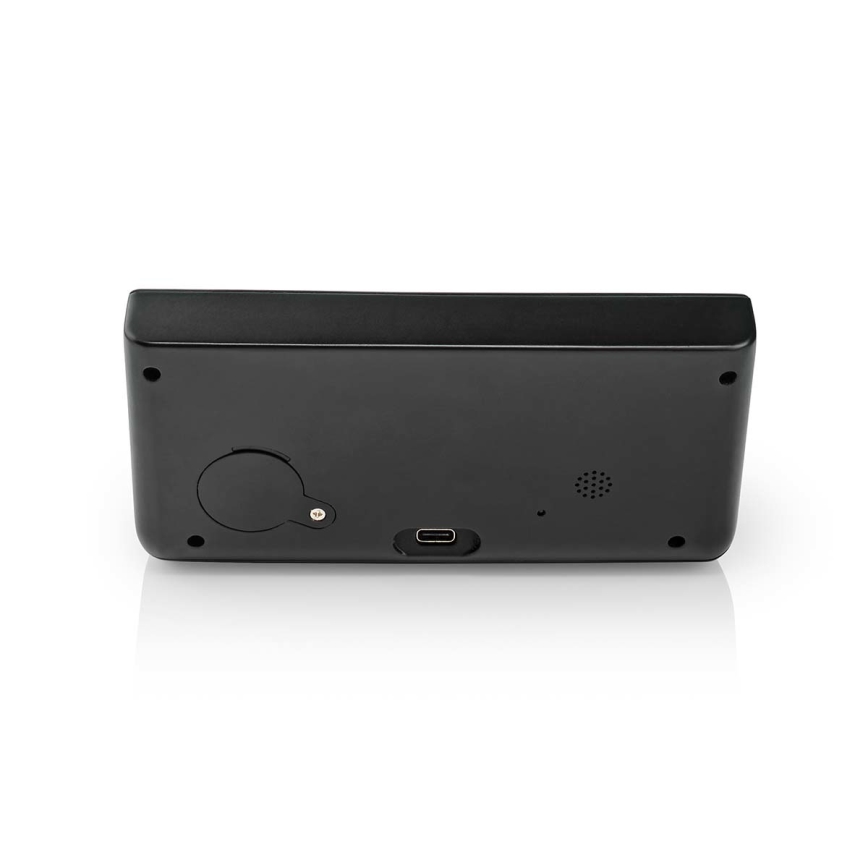 Wecker mit LCD-Display und kabellosem Ladegerät 15W/5V + 1xCR2032 schwarz