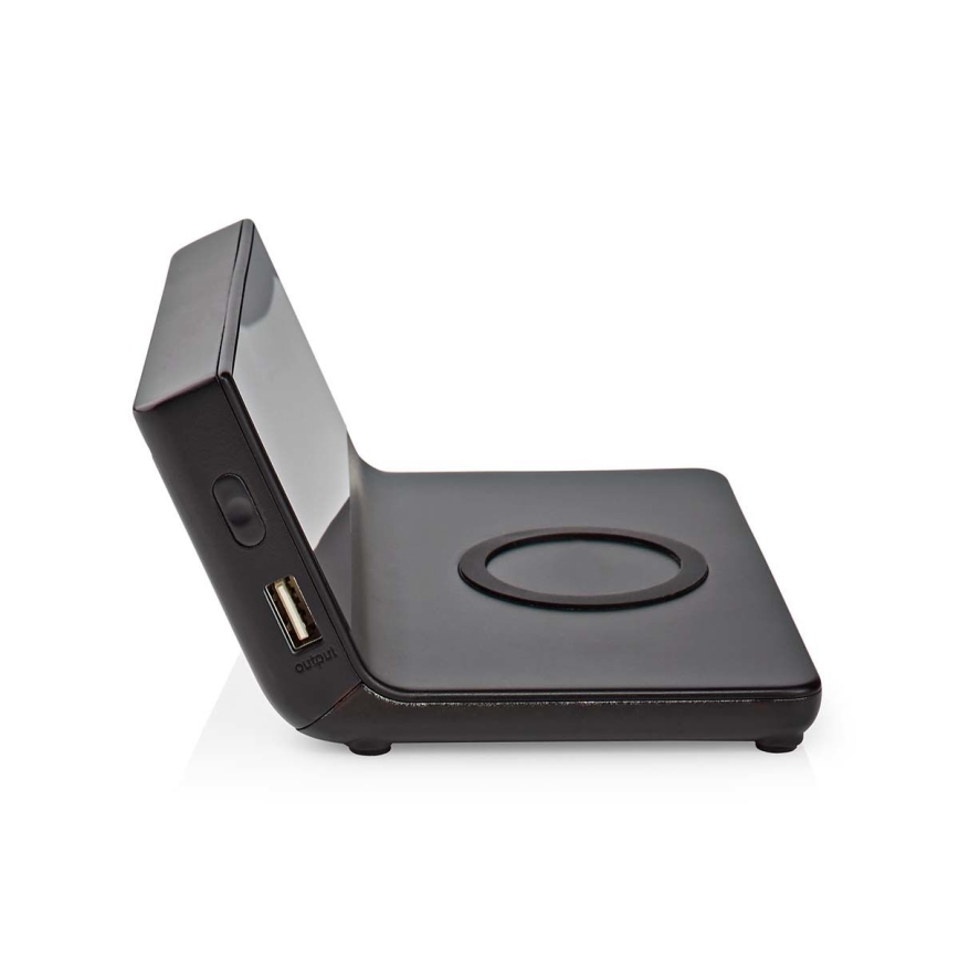 Wecker mit LCD-Display und kabellosem Ladegerät 15W/5V + 1xCR2032 schwarz
