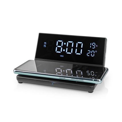 Wecker mit LCD-Display und kabellosem Ladegerät 15W/5V + 1xCR2032 schwarz