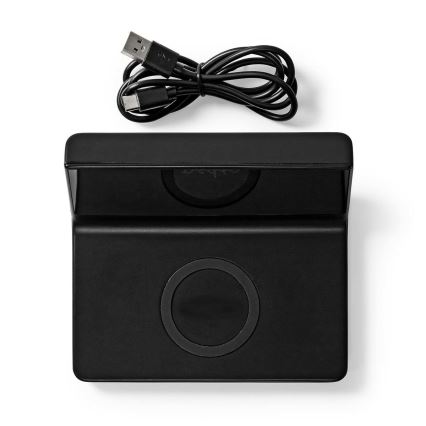 Wecker mit LCD-Display und kabellosem Ladegerät 15W/5V + 1xCR2032 schwarz
