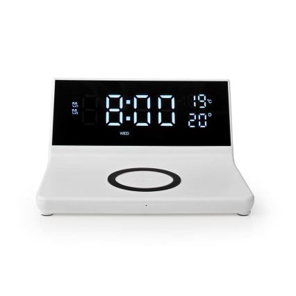 Wecker mit LCD-Display und kabellosem Ladegerät 15W/5V + 1xCR2032 weiß