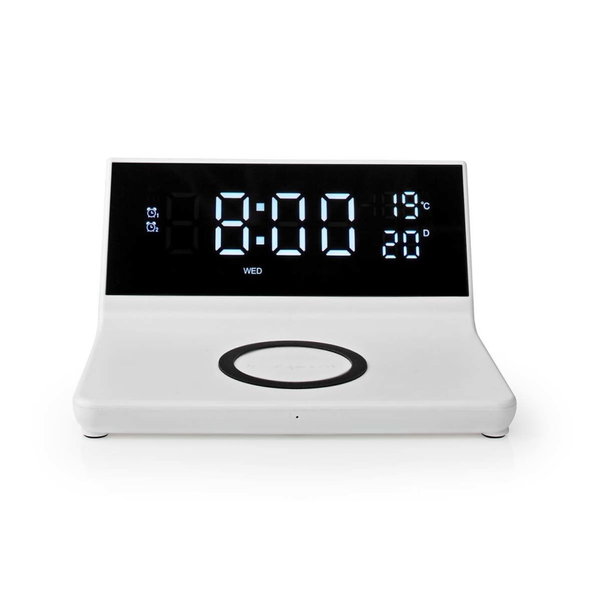 Wecker mit LCD-Display und kabellosem Ladegerät 15W/5V + 1xCR2032 weiß