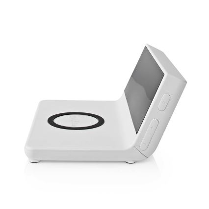 Wecker mit LCD-Display und kabellosem Ladegerät 15W/5V + 1xCR2032 weiß